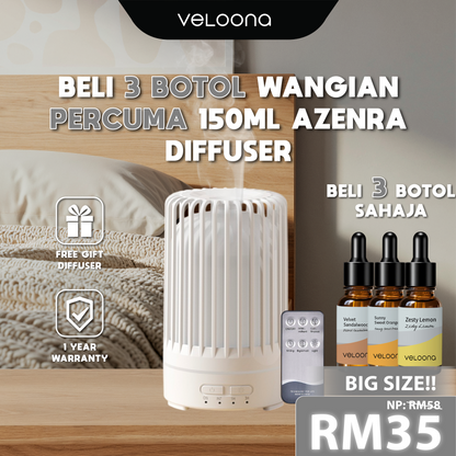 Veloona Buy 3 Wangian Percuma Azenra Diffuser Rumah Mewangi Essential Oil  Aromatherapy Diffuser Humidifier (White)